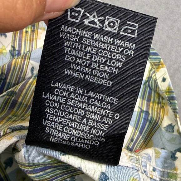 Robert Graham Freshly Laundered Shirt Mens Blue Yellow Floral Plaid Cotton XL - Picture 9 of 12